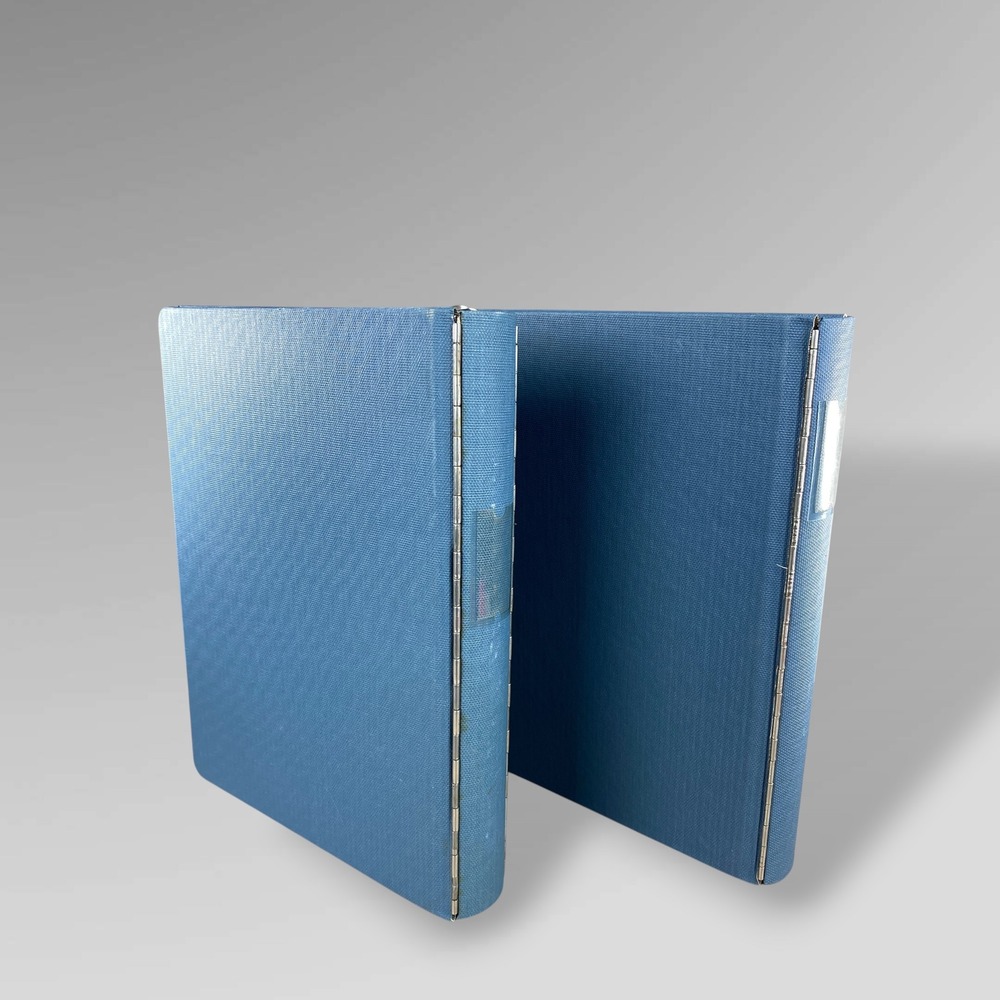 Wilson Jones 3 Ring Binders Set 2 1940-1960s Blue Buckram Piano Hinge Sheet Lift